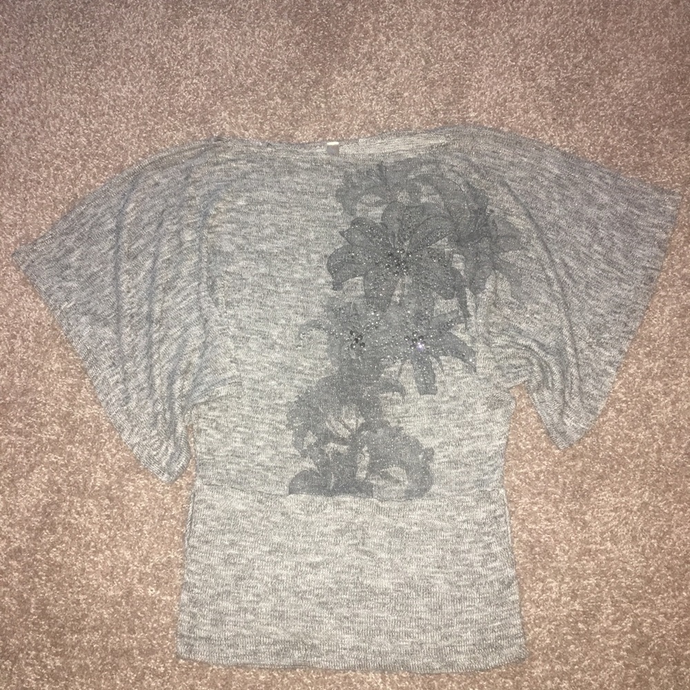 Monaco Size M Grey Cotton Blouse w/Printed Design